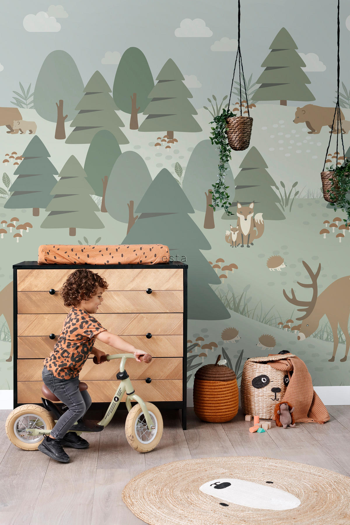 FOTOTAPETE Wald mit Waldtieren 200 x 279 cm - Grün, Papier (200/279cm) - ESTAhome