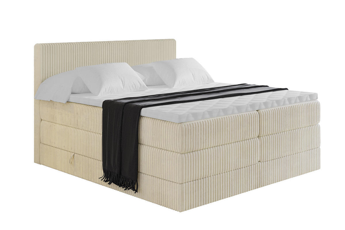 BOXSPRINGBETT mit Matratze H3|H4 und Lattenrost - TOLO KING 140x200 Cord - Creme - Champagner, Holzwerkstoff (140/200cm) - ALTDECOR