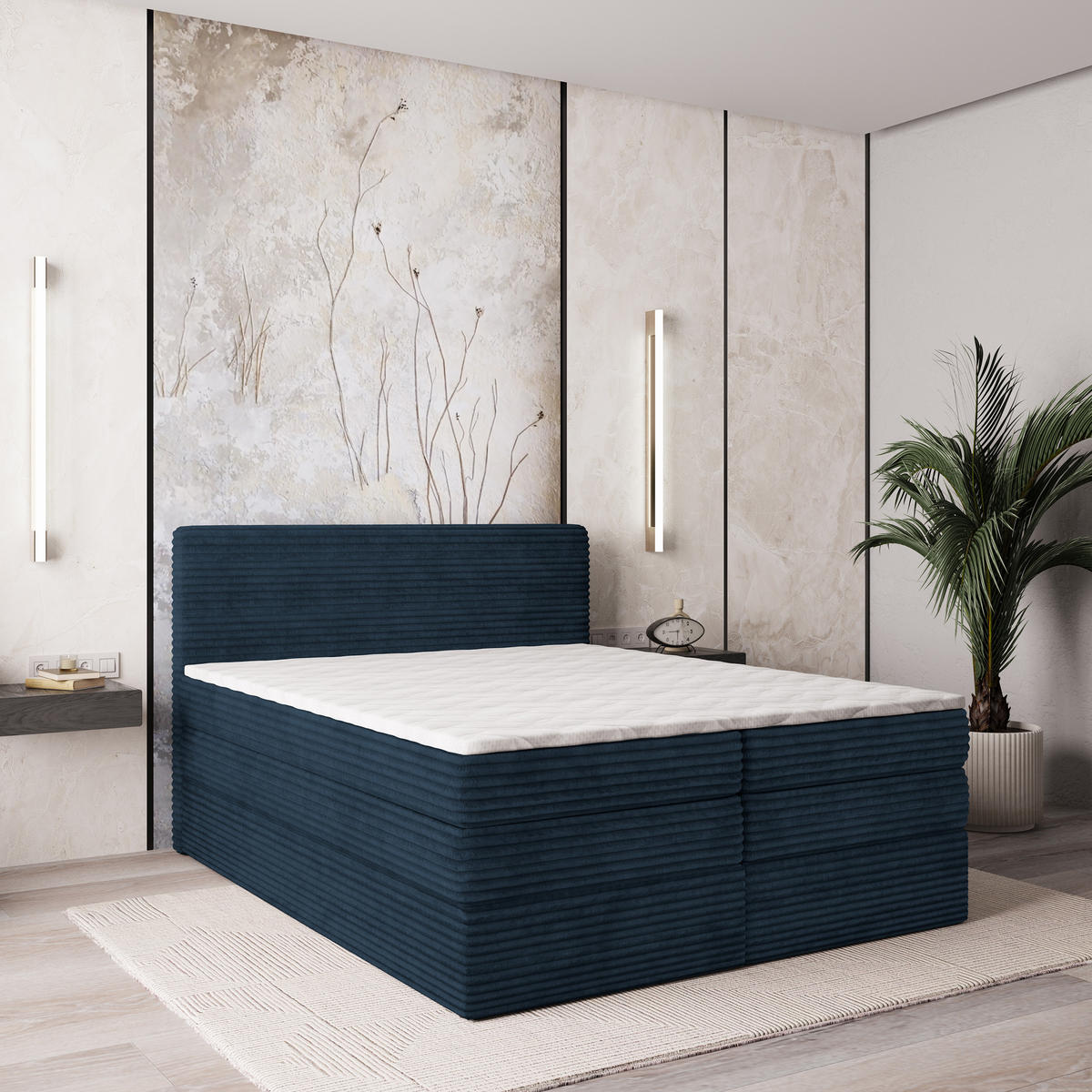 BOXSPRINGBETT LUNERA 140x200 cm mit Matratze und Topper - Blau - Blau, Holz (140/200cm) - MASSENO