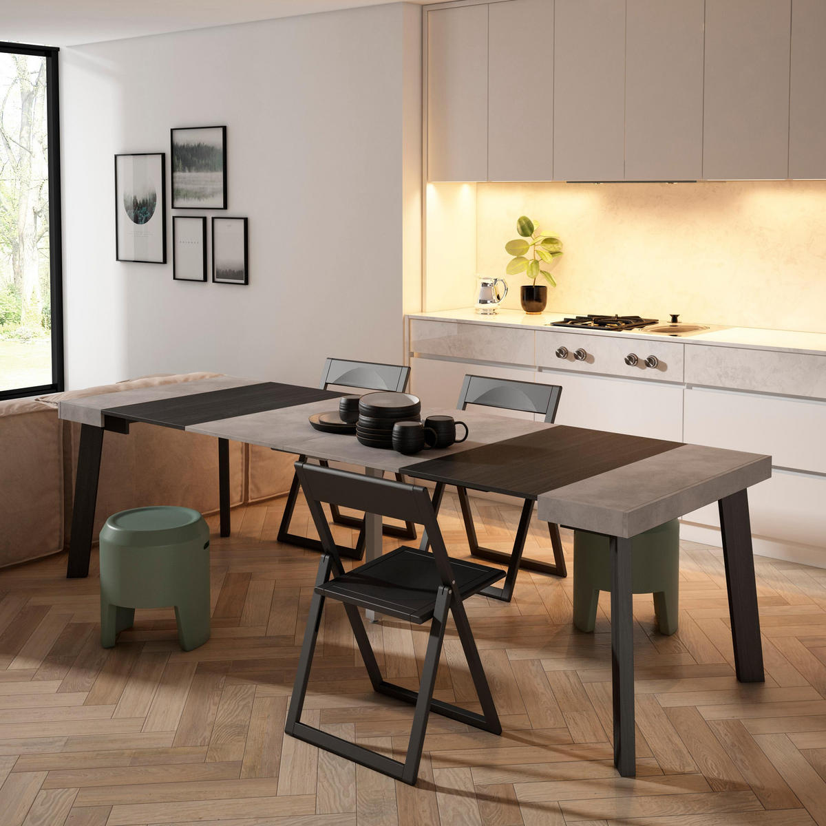 KONSOLENTISCH ausziehbar 58 bis 262cm, für 12 Gäste, zementgrau, 90/58/73cm - Grau, Holzwerkstoff (90/262/73cm) - Skraut Home