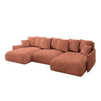 WOHNLANDSCHAFT mit Schlaffunktion und Bettkasten ONESK-U-v1 304x165x40 Apricot Velours - Koralle, Holzwerkstoff/Kunststoff (304/90/165cm) - ALTDECOR