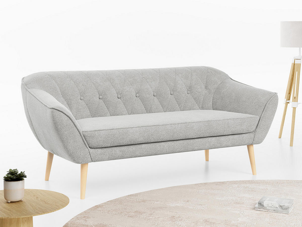 SOFA Pirs 3 Sitzer Strukture Hellgrau - Hellgrau/Braun, Holz/Textil (180/75/74cm) - MKS