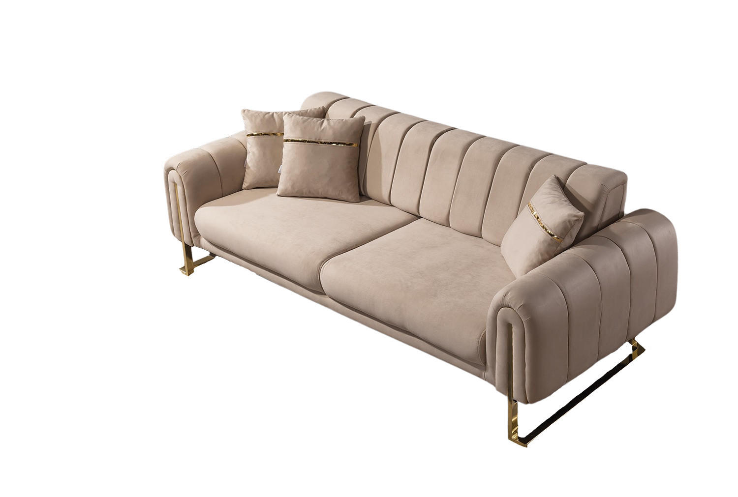 3 Sitzer SOFA Wave Samt Beige - Beige, Textil/Metall (225/78/95cm) - Villa Möbel