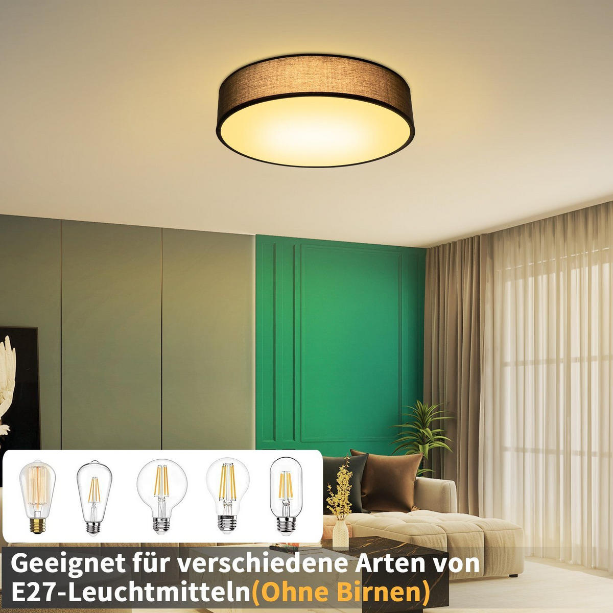 LED-DECKENLEUCHTE Kelsar 38.0/38.0/10.5 cm - Schwarz, Textil (38/38/10.5cm) - ZMH