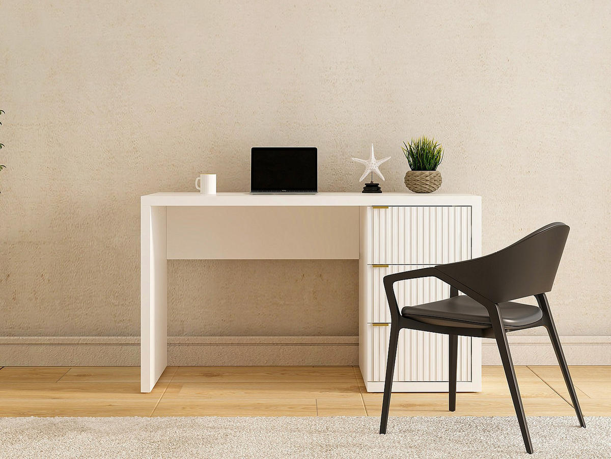 SCHREIBTISCH mit 3 Schubladen - Weiß - MABELI - Weiß, Holz (60/130/75cm) - Vente-Unique