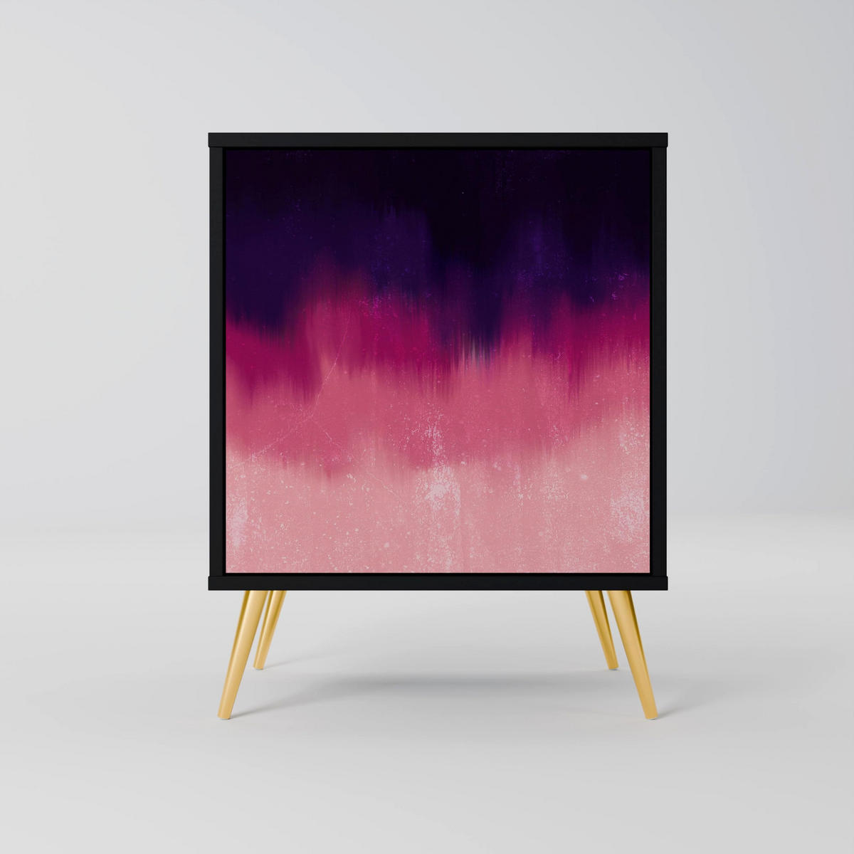 SIDEBOARD AURORA BOREALIS, Schwarz, 57,5x42x72,5 cm, Schwarze Metallfüße - Multicolor/Schwarz, Holzwerkstoff/Metall (57.5/72.5/42cm) - SpaceRebels