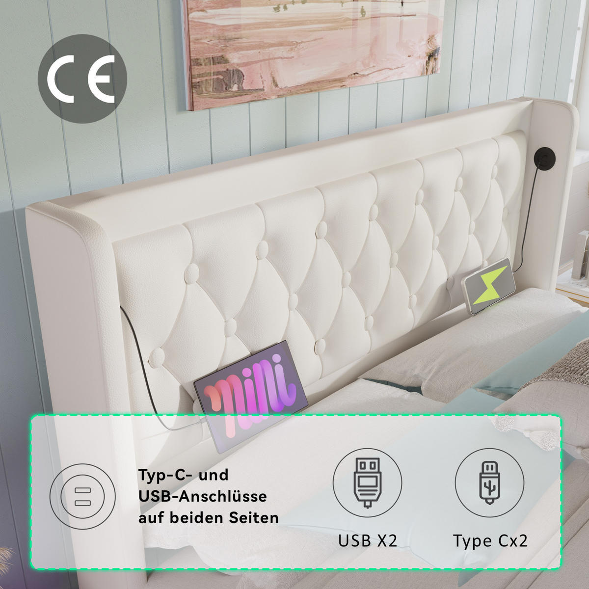 POLSTERBETT 160/200 cm Weiß aus PU mit Matratze, LED und Stauraum - Weiß, Kunststoff (160/200cm) - OKMYHOME