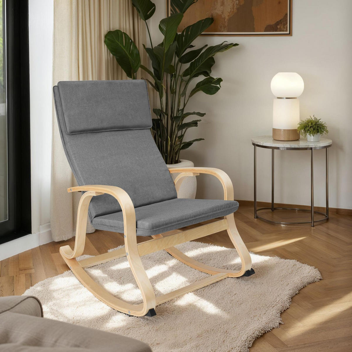 SCHAUKELSTUHL Roca,65 x 94 x 100 cm,hellgrau - Hellgrau, Holz (65/100/94cm) - tectake