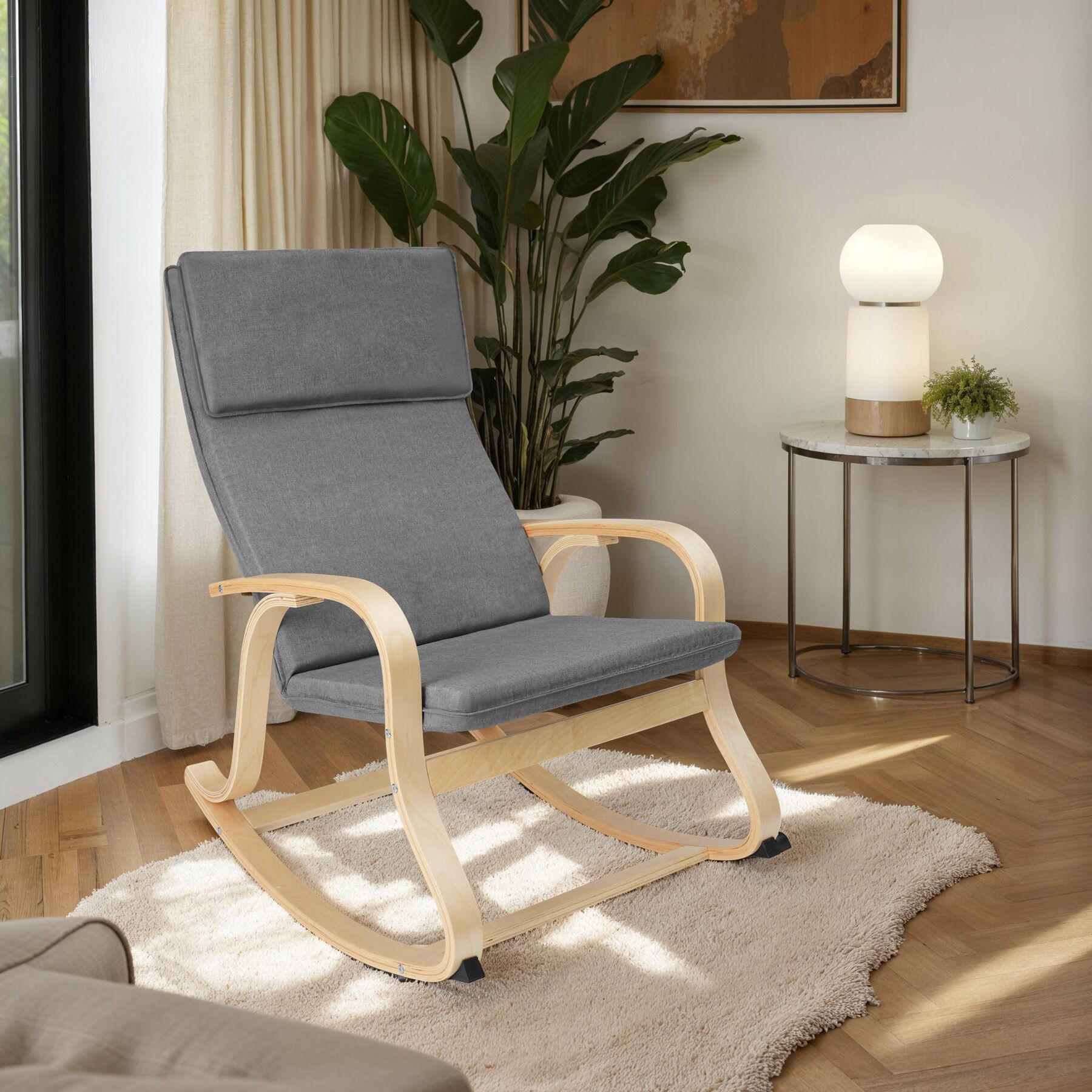 Thumbnail - tectake Schaukelstuhl, Hellgrau, Holz, 65x100x94 cm, Wohnzimmer, Sessel, Schaukelstühle