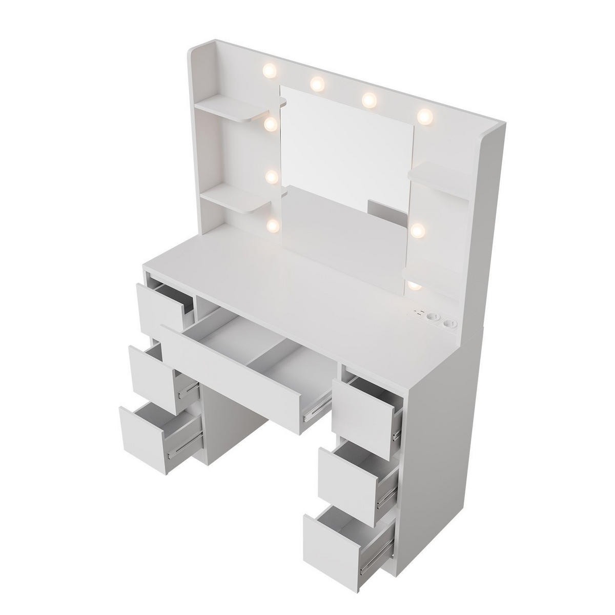 SCHMINKTISCH Malia mit LED - Weiß, Holz (107/140/40cm) - Juskys