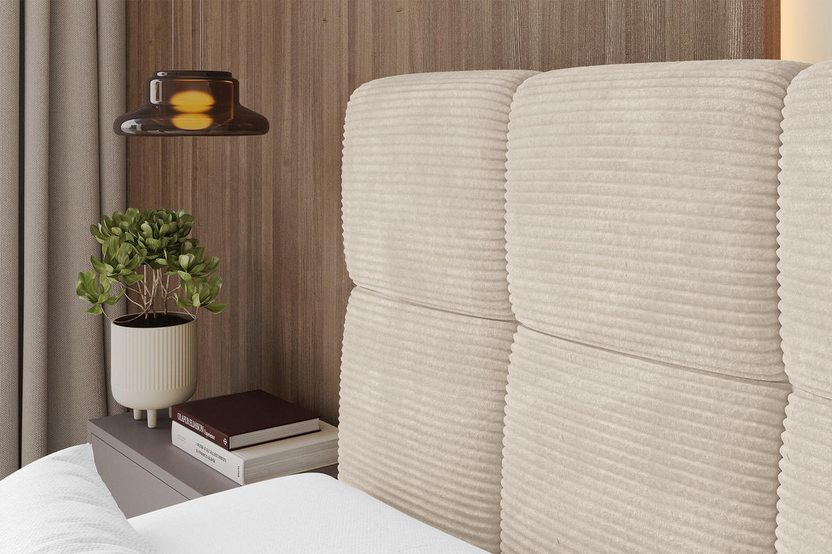 BOXBETT mit Matratze H3/H4 - FAMA-Z KING - 160x200 cm Beige Poso - Ecru, Holzwerkstoff (160/200cm) - ALTDECOR