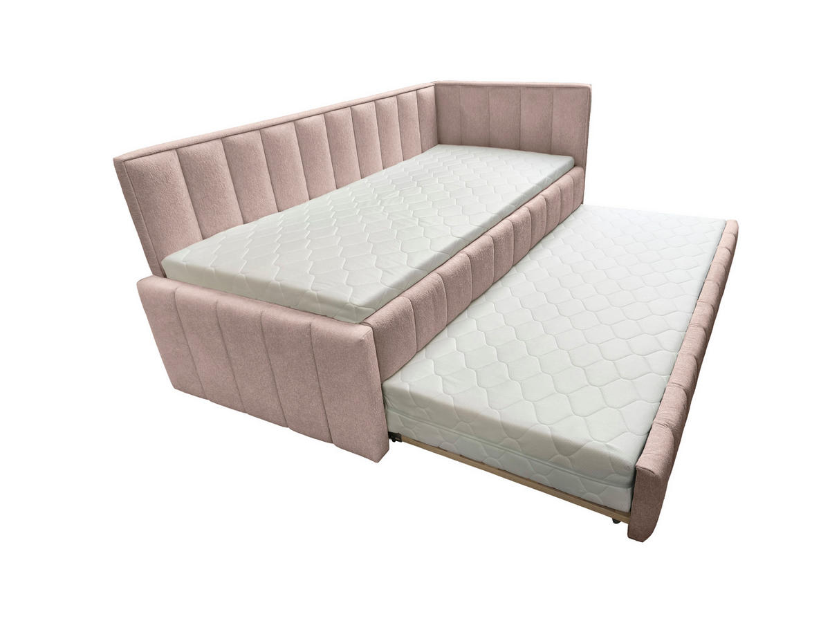 POLSTER-KINDERBETT LUKA 90x200 cm, rechts, mit Ausziehbett – Rosa - Rosa, Textil