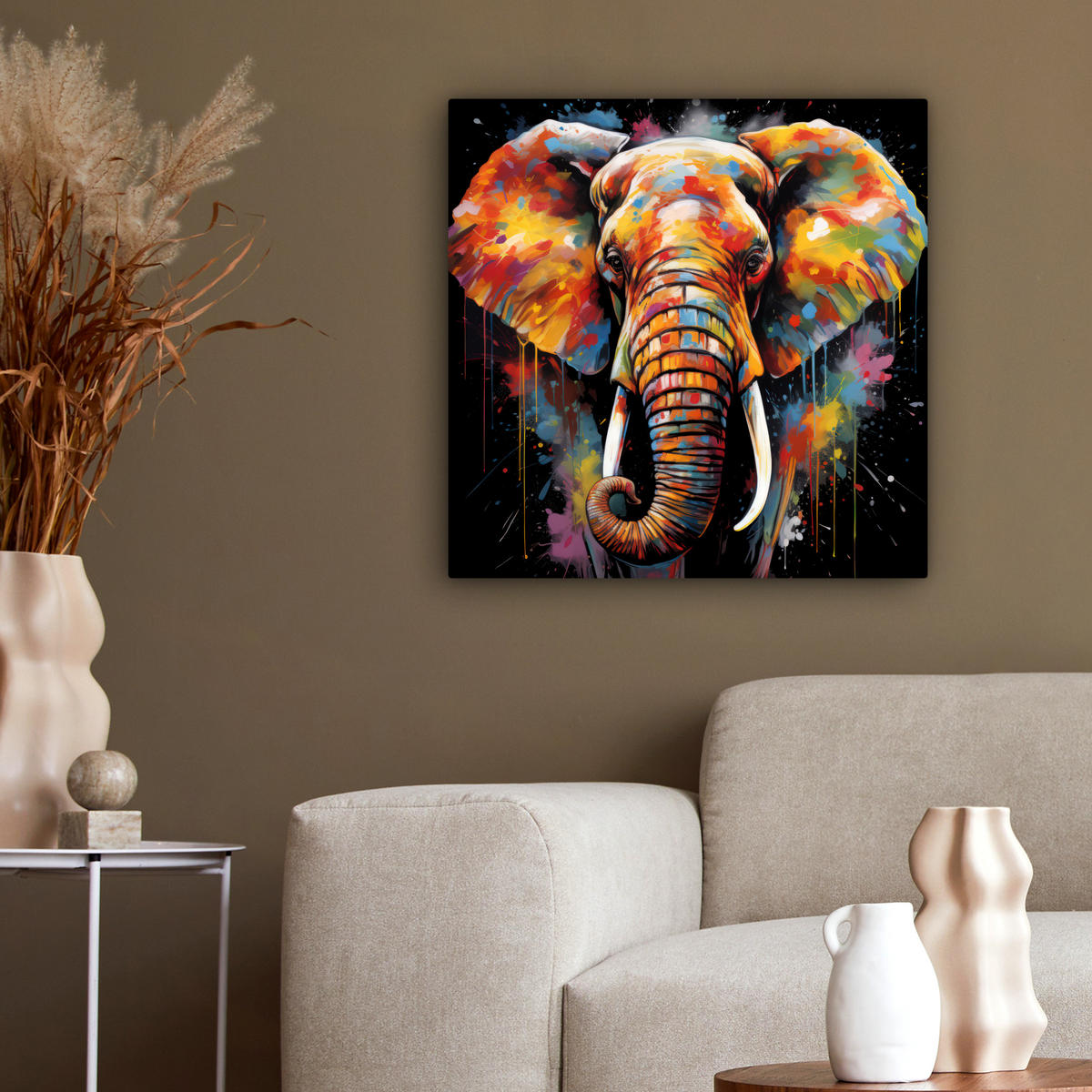 LEINWANDBILD Elefant - Graffiti - Schwarz - Tiere - Farben 50x50 cm - Schwarz, Textil (50/50cm) - MuchoWow