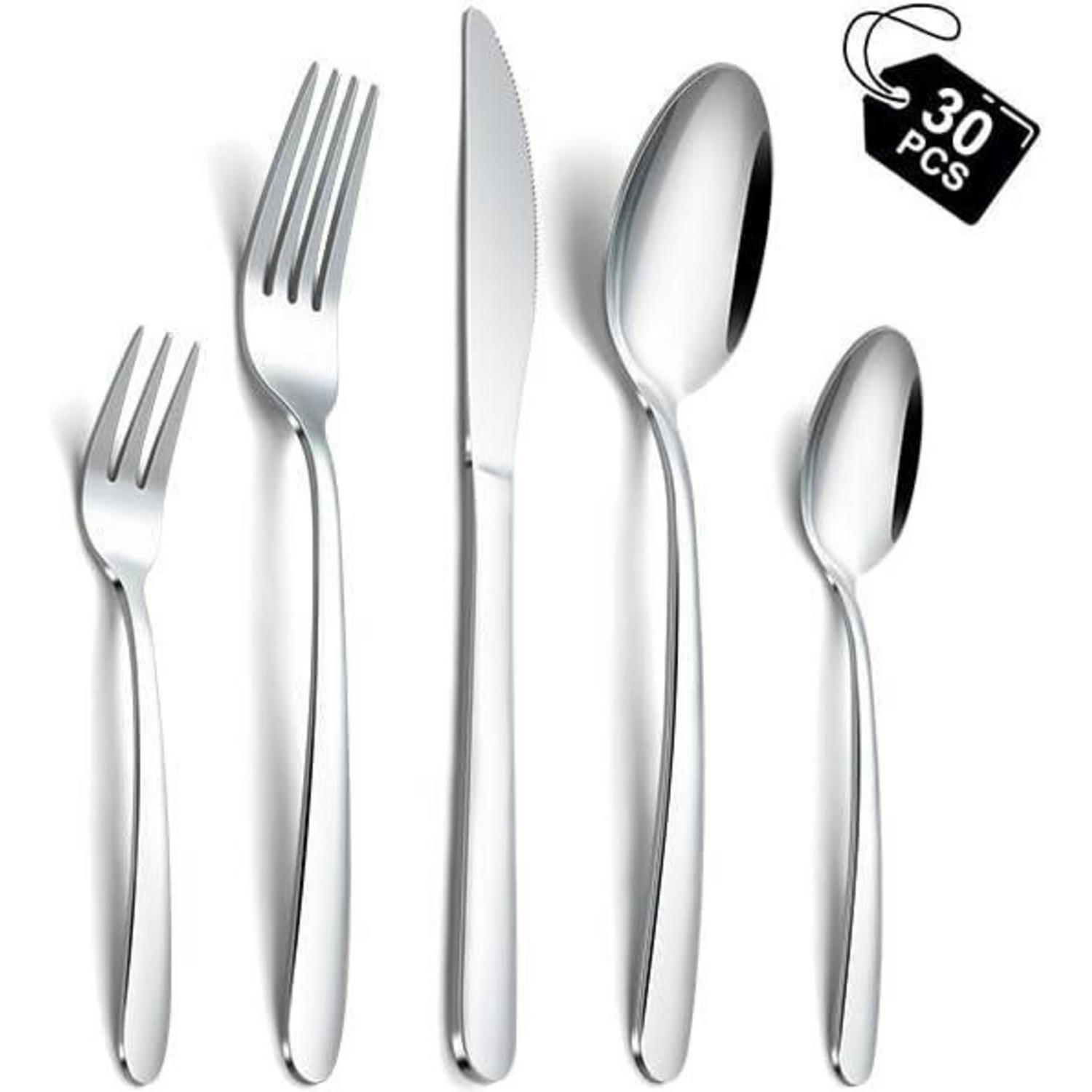 BESTECKSET 30-teiliges Set Edelstahl Silber - Silberfarben, Metall