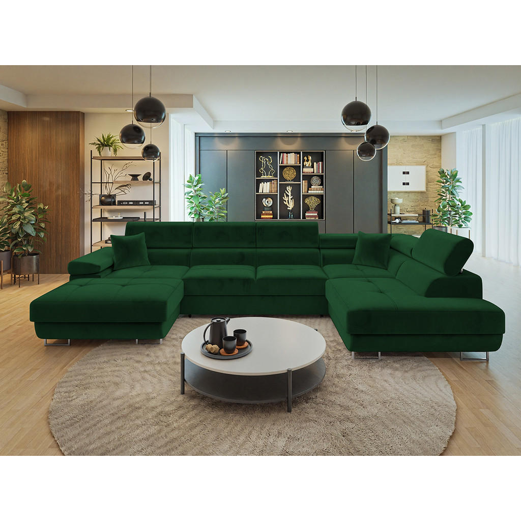 Thumbnail - Mirjan24 Wohnlandschaft, Grün, Textil, 7-Sitzer, rechts montierbar,Rechteckig, 346x90x203 cm, Wohnzimmer, Sofas & Couche...