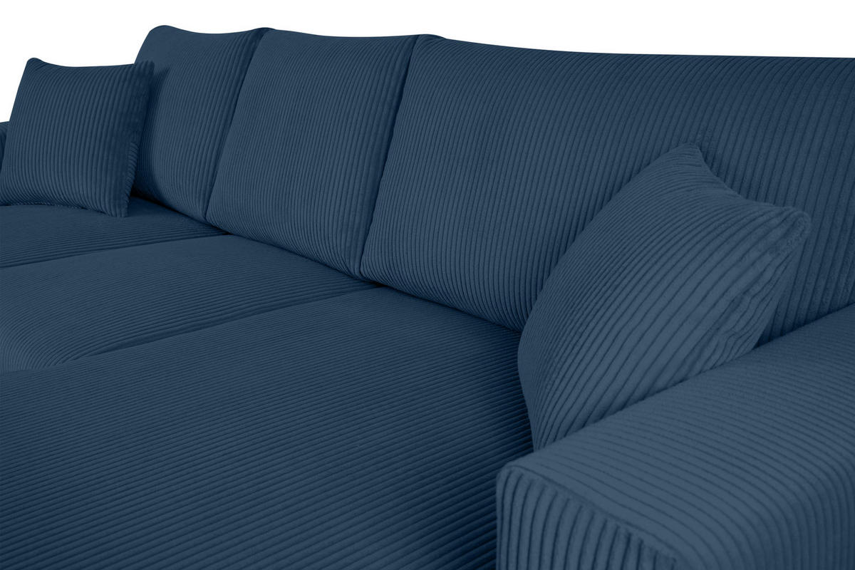 ECKSCHLAFSOFA EGRET Links mit Bettkasten, Cord-Stoff, marineblau - Blau/Grün, Textil (234/90cm) - KONSIMO®