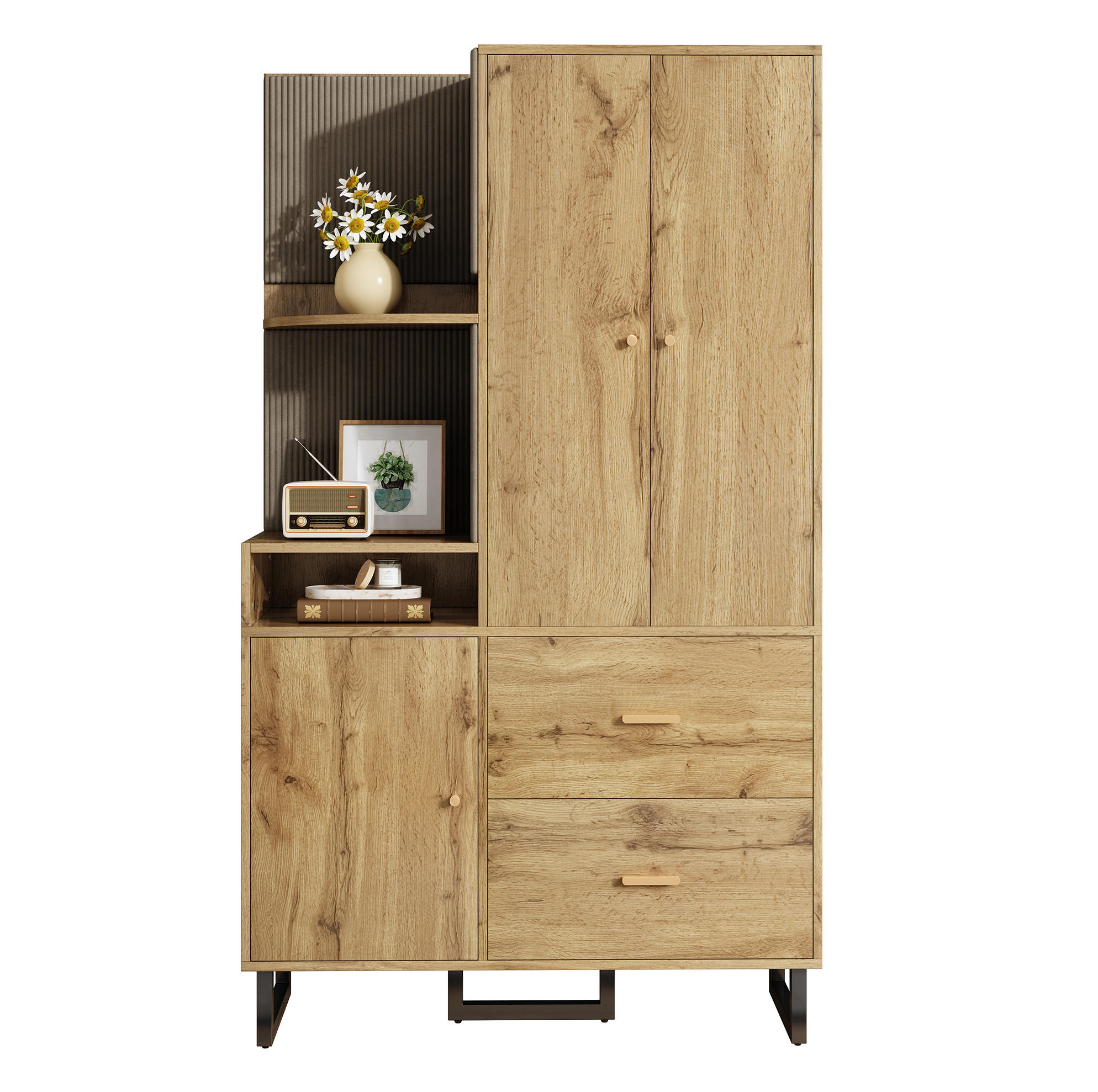 GARDEROBE 110/186/38 cm Schwarz/Natur aus MDF mit Schubladen - Naturfarben, Holzwerkstoff (38/186/110cm) - OKMYHOME