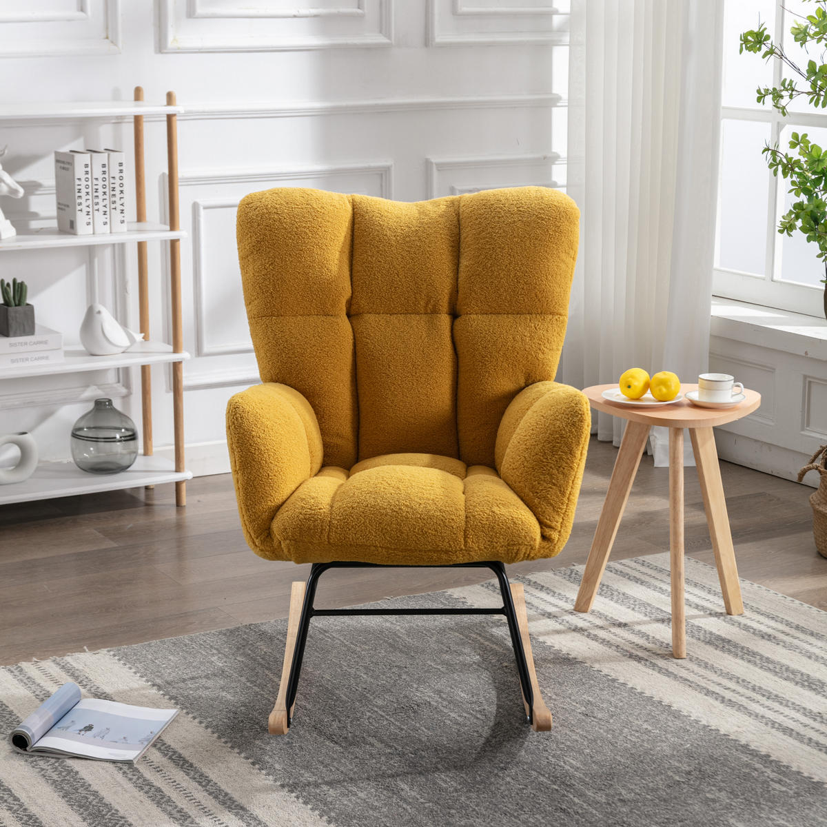 SCHAUKELSTUHL Teddy-Stoff mit hohem Rücken und Filzschutz 80/70/95 cm Gelb - Gelb, Textil (70/95/80cm) - Redom