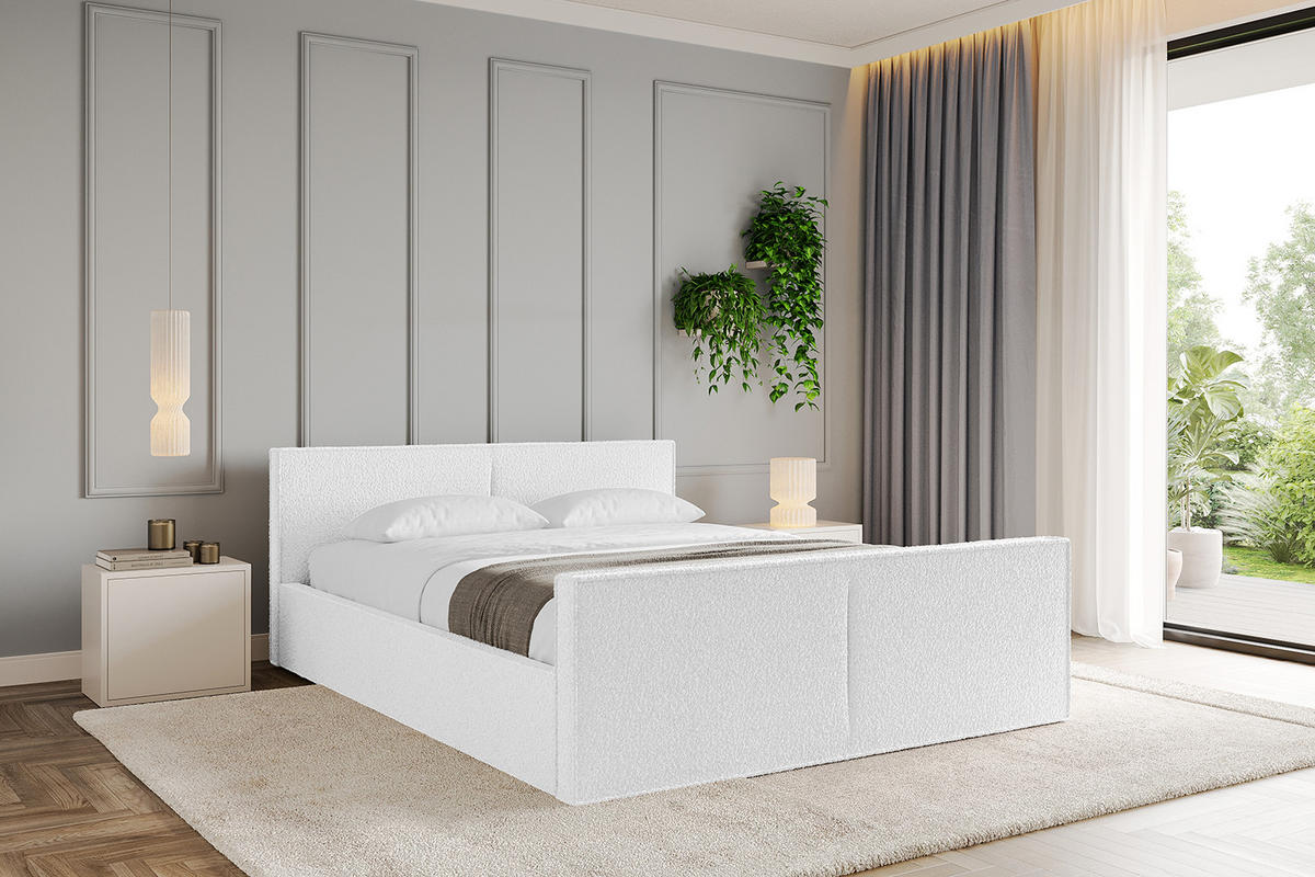 POLSTERBETT mit Bettkasten, Fußteil und Lattenrost, Boxbett mit Matratze H3/H4 - EMMI-Z-V1 140x200 Weiß - Weiß, Holzwerkstoff/Textil (140/200cm) - ALTDECOR