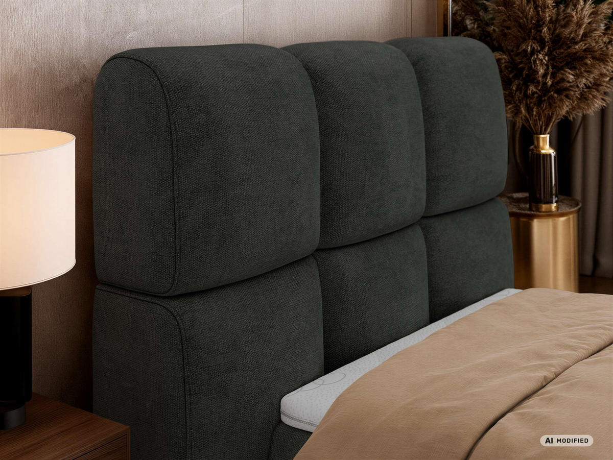 BOXBETT NIRA 90/200 - Dunkelgrau Stukture - Topper Visco - H3 - Dunkelgrau/Schwarz, Kunststoff/Textil (90/200cm) - MKS