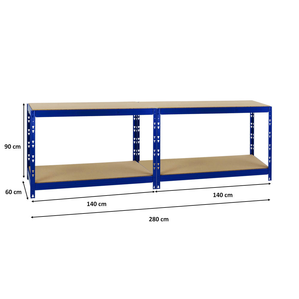 WERKBANK Tiger 2er-Set mit 2x 300 kg pro Fachboden 90x140x60 cm Blau - Blau, Metall (280/90/60cm) - PROREGAL