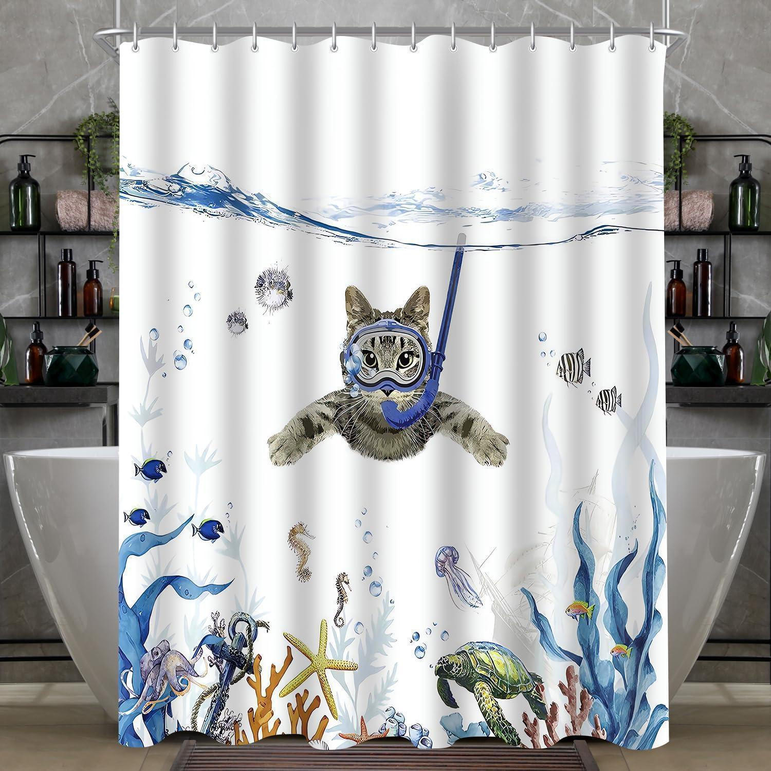 DUSCHVORHANG Katzenschwimmen 200 x 200 cm Polyester Wasserabweisend Waschbar - Multicolor, Textil (200/200cm)