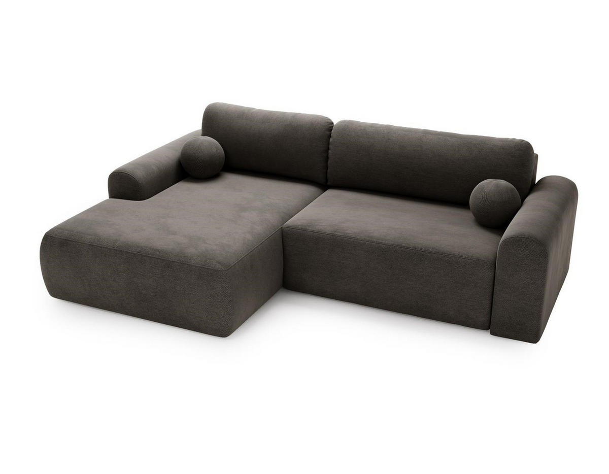 ECKSOFA Aurora Grau, mit Schlaffunktion in Vena Stoff, linke seite - Grau, Holzwerkstoff/Textil (257/177cm) - Bettso