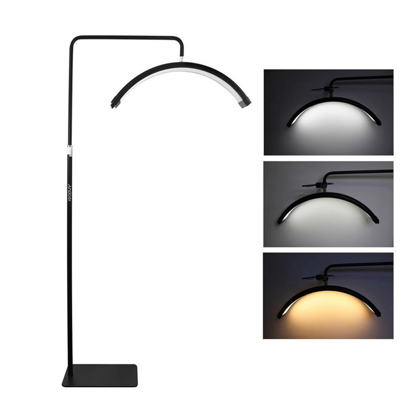 LED-STEHLEUCHTE 36W Halbmond Dimmbar 3200–5600K Metall 180cm Stativ Fernbedienung Schwarz - Schwarz, Kunststoff/Metall (1/1/125cm) - Kaket