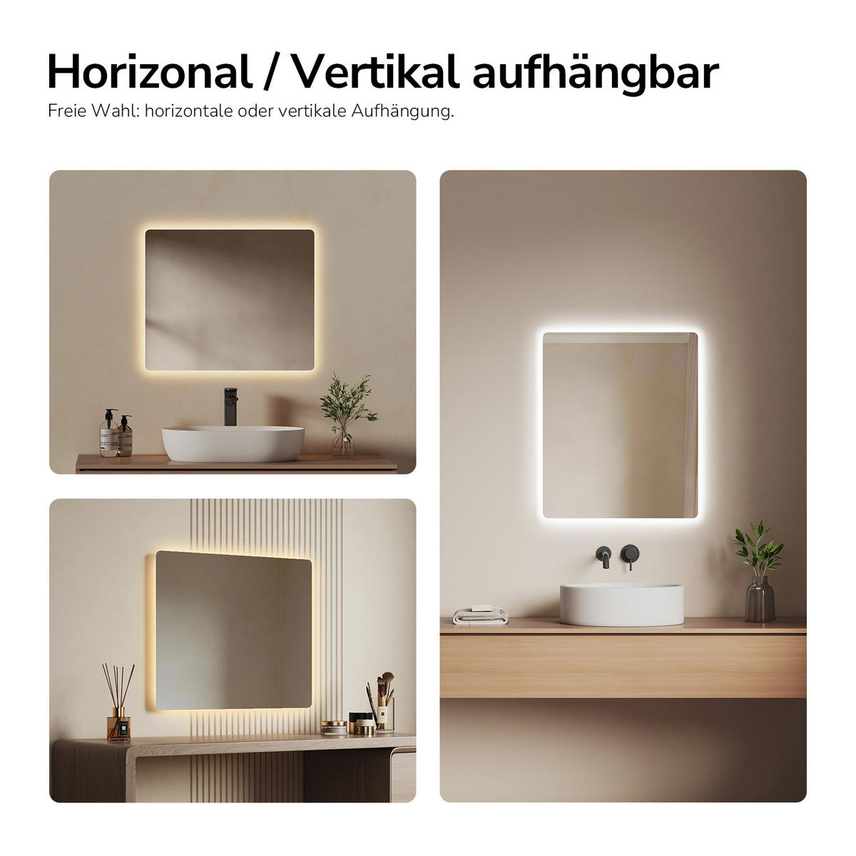 BADSPIEGEL mit Anti-Beschlag Beleuchtung Rechteckig 60/50 cm - Weiß, Glas (50/3.6/60cm) - EMKE