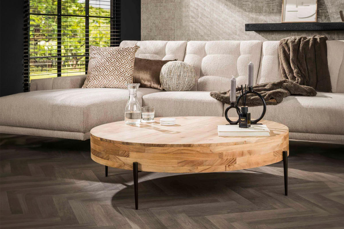 COUCHTISCH NAPO Braun Akazie - Schwarz/Braun, Holz/Metall (120/120/35cm) - KAWOLA