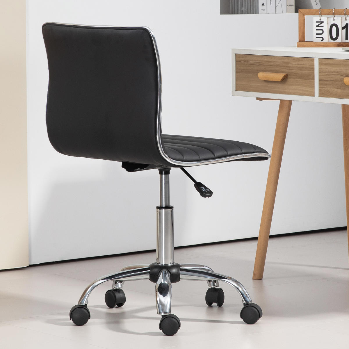 BÜROSTUHL mit Rückenlehne, höhenverstellbar Drehstuhl mit Rollen Schwarz - Schwarz, Kunststoff (52/90/48cm) - HOMCOM