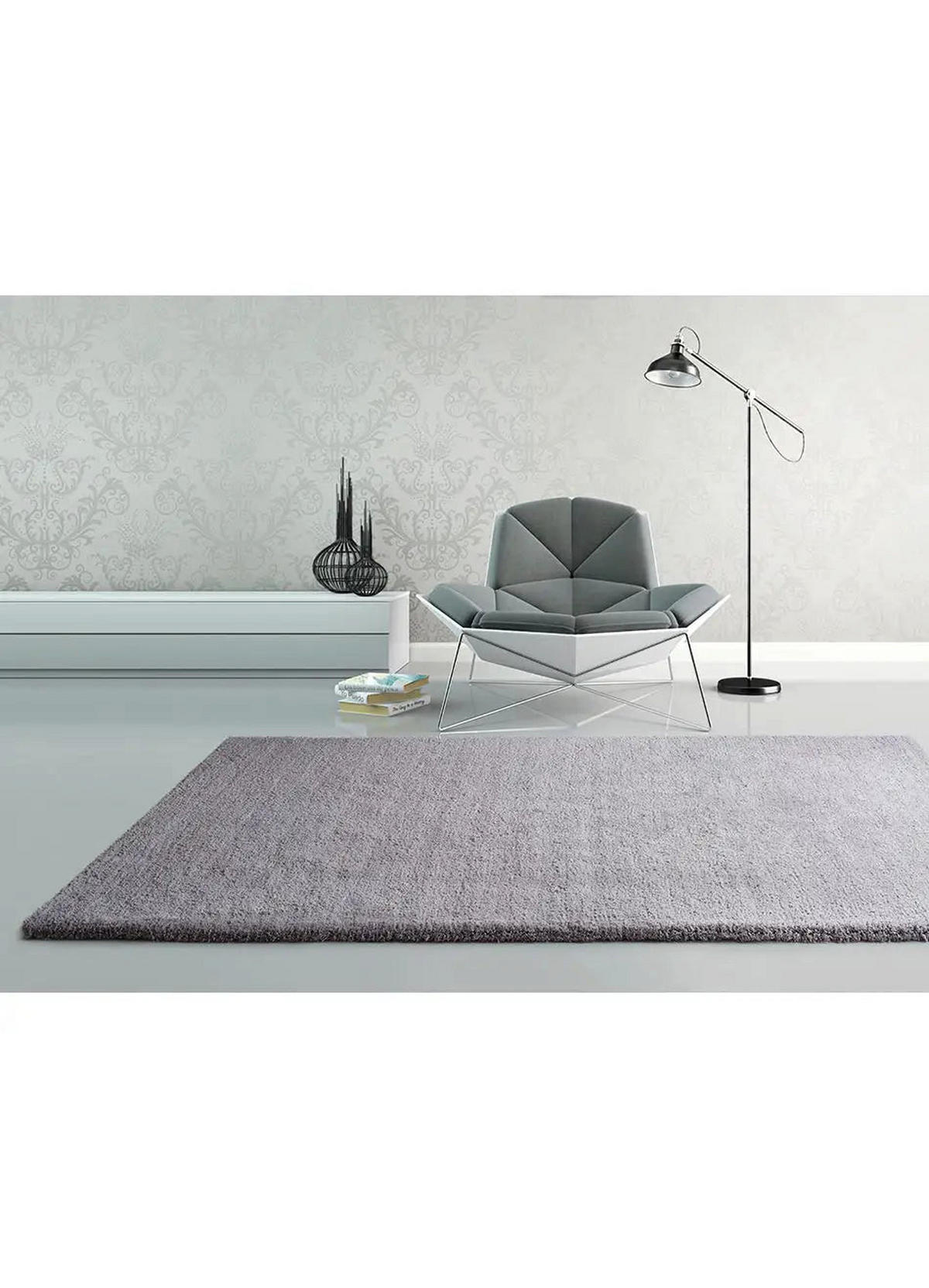 HOCHFLORTEPPICH Silber Shanghai 60/110 cm - Hellgrau, Textil (60/110cm) - Atticgo