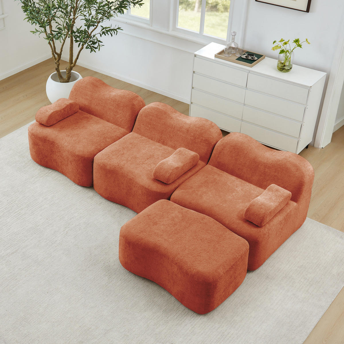 SOFA 288/167/70 cm in Orange aus Samt mit tiefem Sitzkomfort - Orange, Textil (167/70/288cm) - Flora Grace