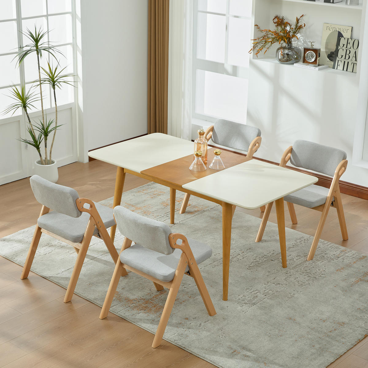 KLAPPSTUHL DE-36858 4er-Set mit Buchenholzgestell Grau - Grau, Holz (52/77/59cm) - ComfortXL