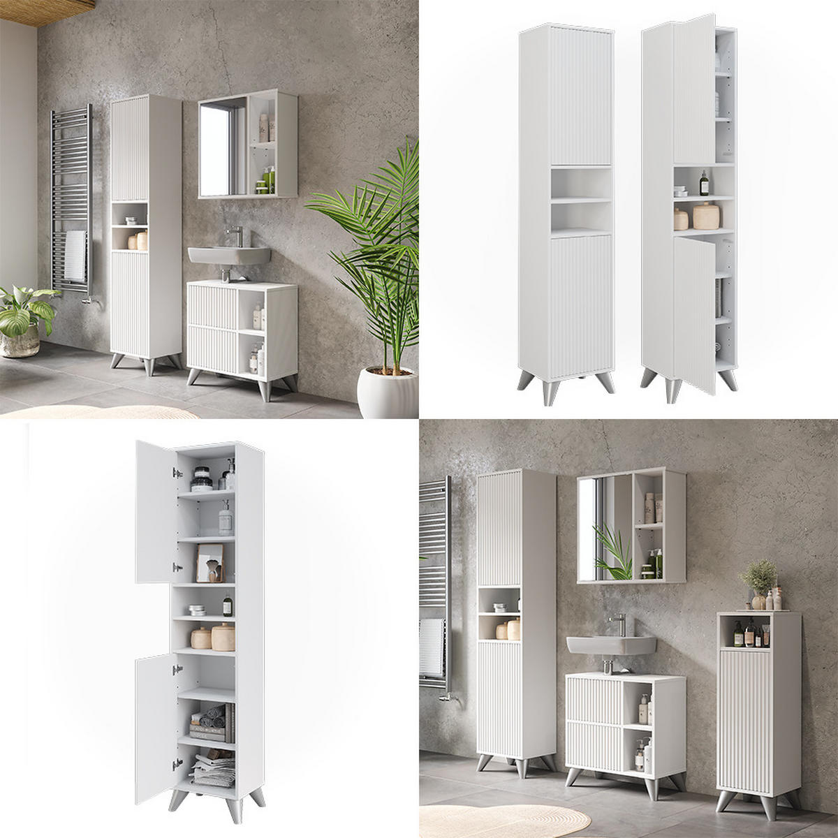 BADSCHRANK Leano Weiß 38 x 180 cm mit 2 Türen - Weiß, Holzwerkstoff (38/180/30cm) - Vicco