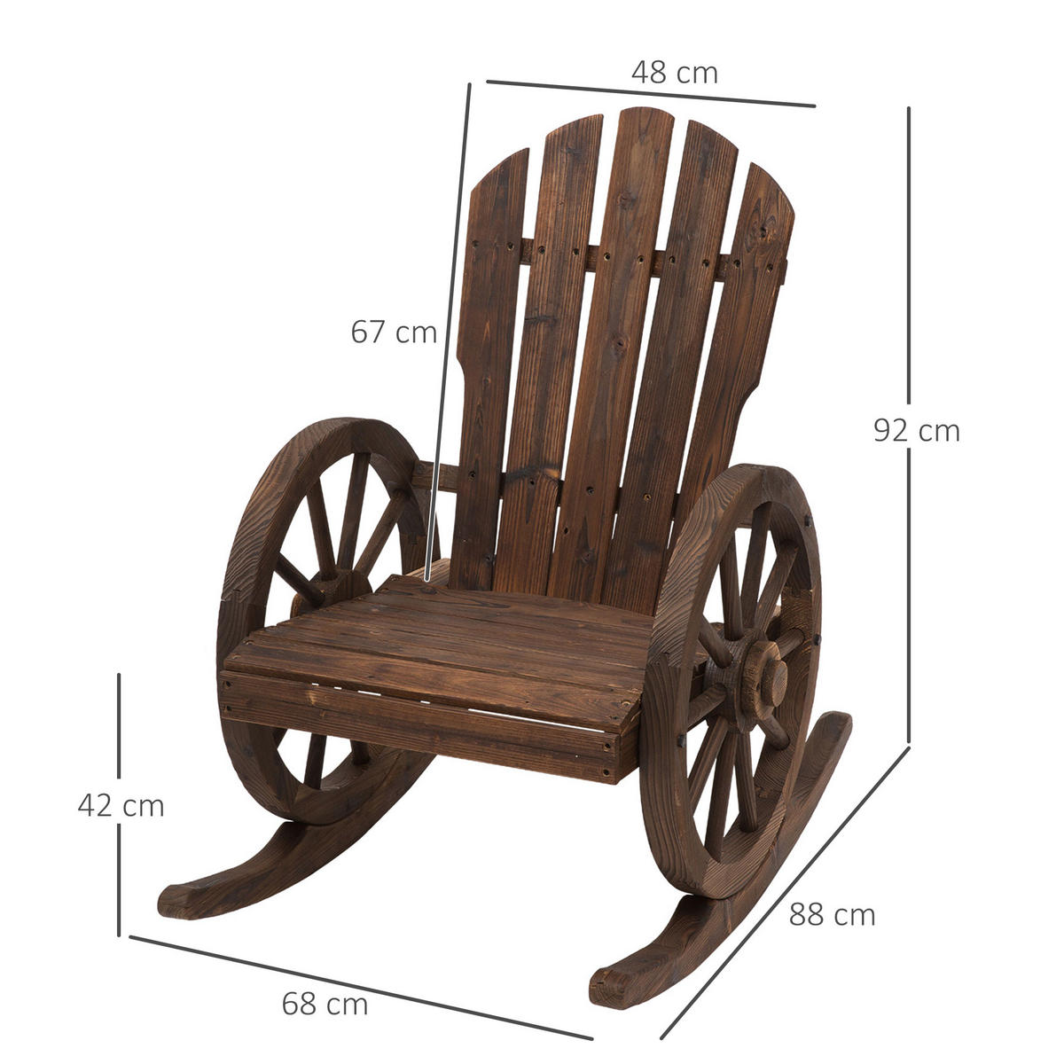 SCHAUKELSTUHL, mit Rollen-Design, Massivholz, Dunkelbraun, 68 x 88 x 92 cm - Dunkelbraun, Holz (88/92/68cm) - Outsunny