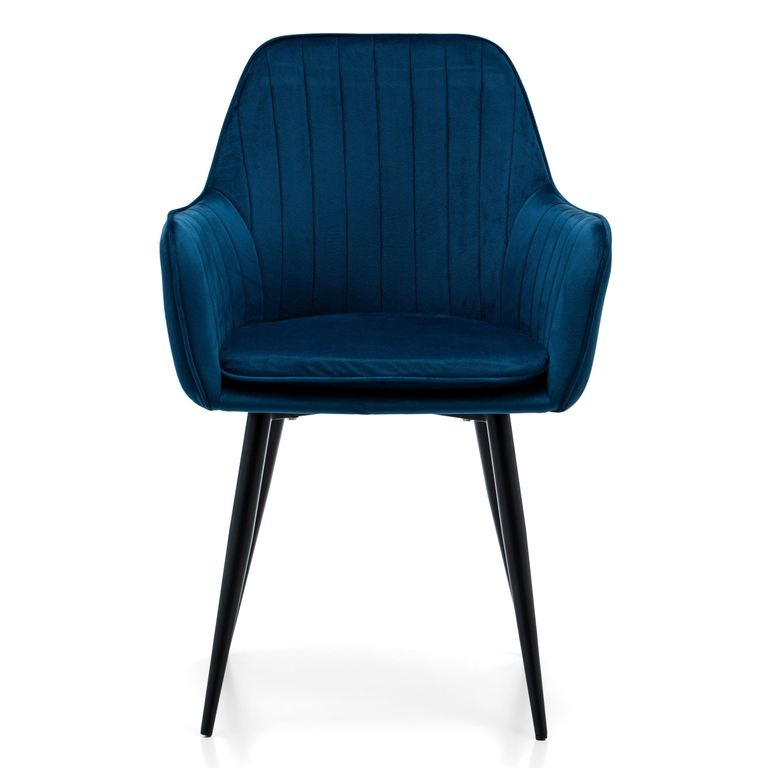 STUHL EMILIA gepolstert mit Steppung - dunkelblau - Samt Velours - Schwarz/Dunkelblau, Textil/Metall (58/90/58cm) - NEW HOME