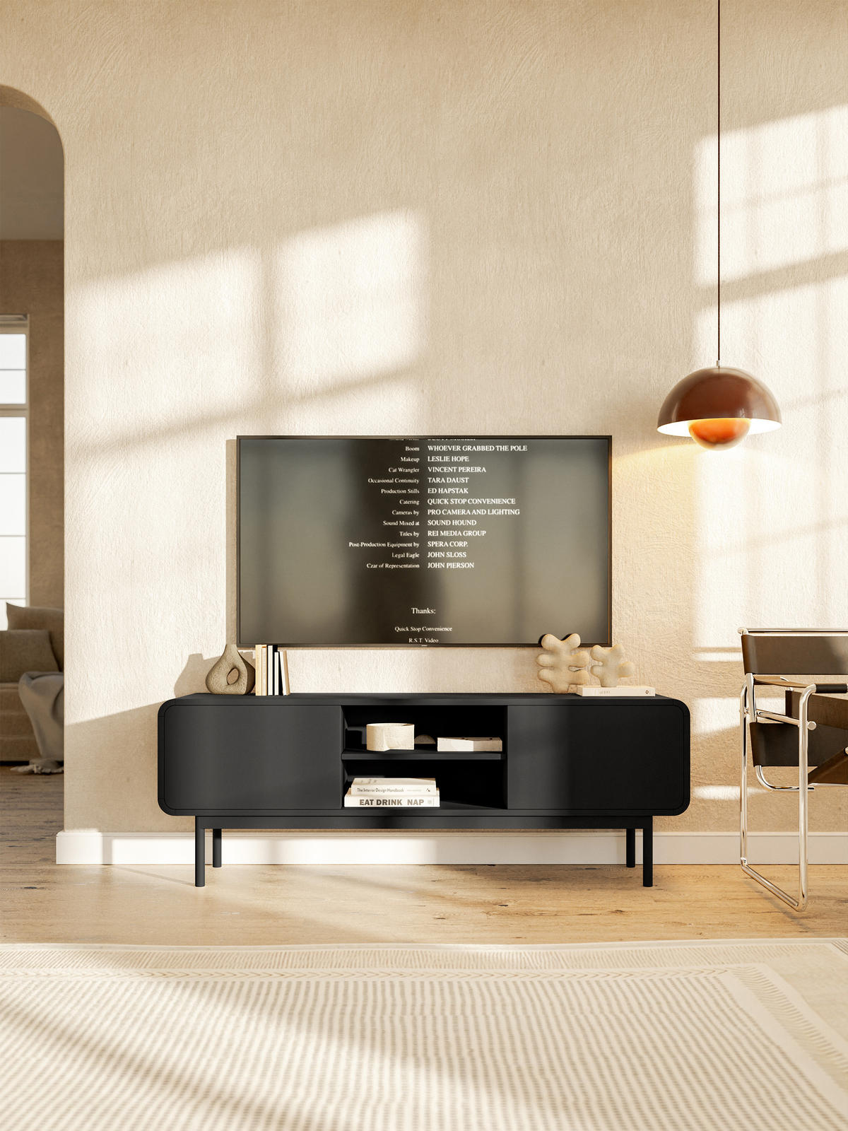 TV-LOWBOARD Oro Schwarz mit 2 Schubladen 154 cm - Schwarz, Holz/Holzwerkstoff (154/53.4/40cm) - Selsey
