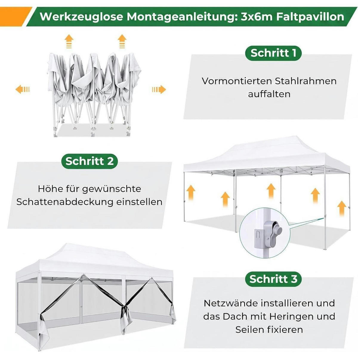 FALTPAVILLON 3x6m Wasserdicht mit 6 Seitenwänden Weiß - Weiß, Textil (300/335/600cm)
