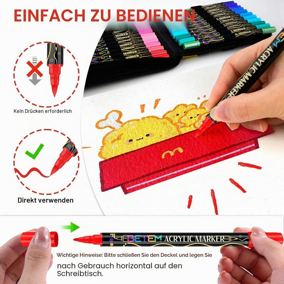 ACRYLSTIFTE 48er Set mit Doppelspitze - Multicolor, Kunststoff (10/8/15cm)