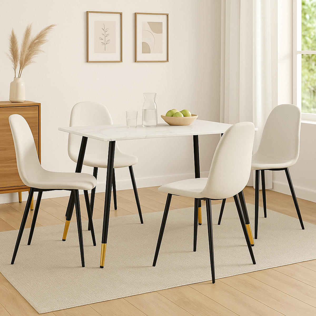 ESSTISCH SET Weiß und gebrochenes Weiß - Beige/Weiß, Holzwerkstoff/Metall (70/75/110cm) - Urban Meuble