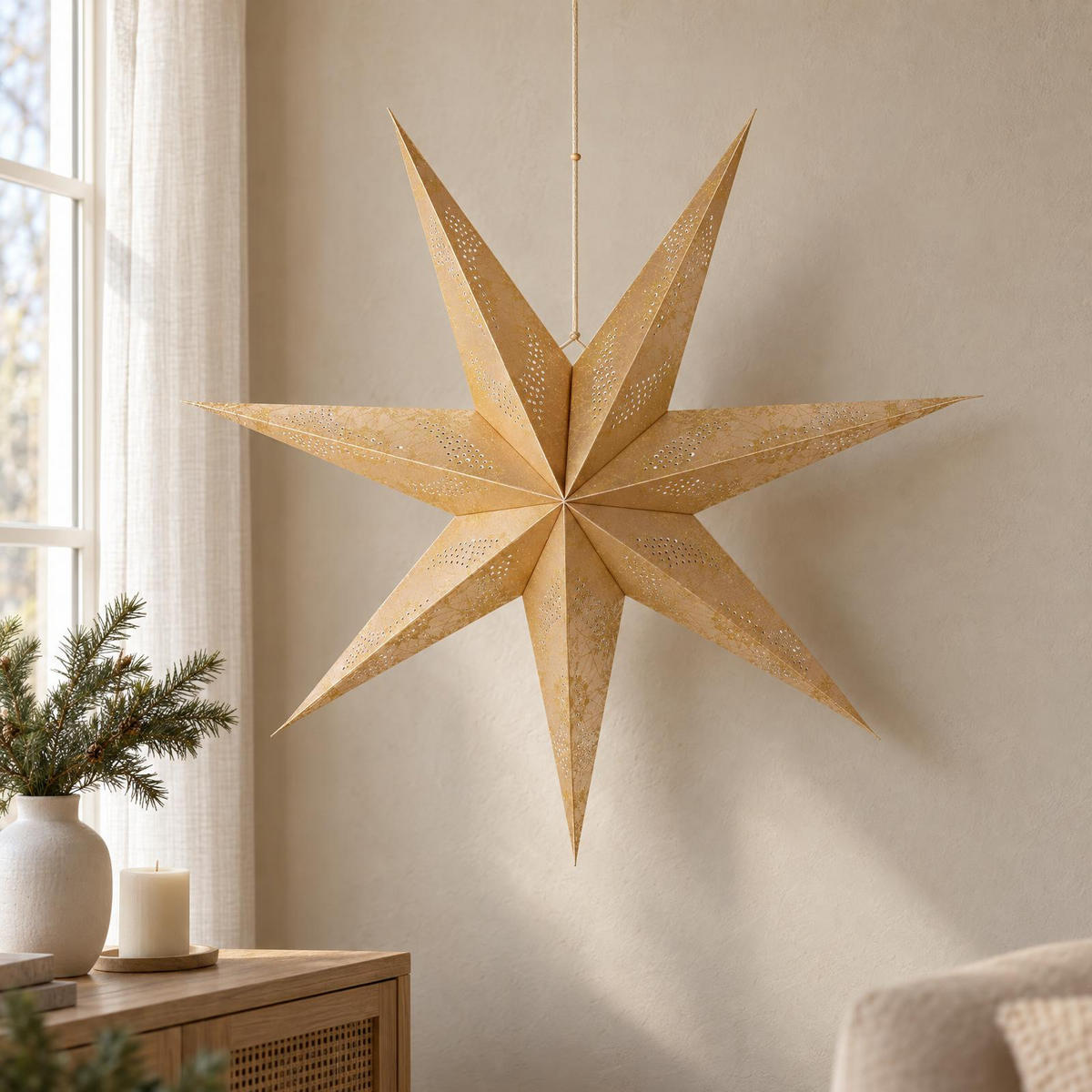 PAPIERSTERN mit 7 Armen 60/15/60 cm - Goldfarben, Papier (15/60/60cm) - Home Styling Collection