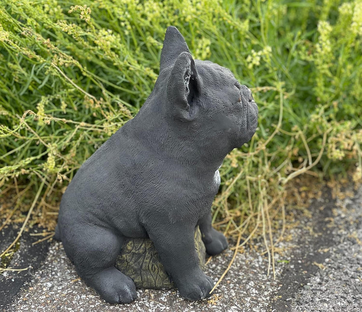 STEINFIGUR Frenchie schwarz Französische Bulldogge frostfest Steinguss - Schwarz, Stein (20/29/22cm) - stoneandstyle