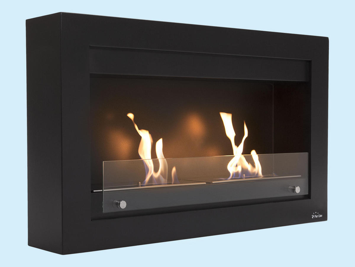 BIOETHANOL-KAMIN Schwarz Wandmodell inklusive 2.4 L Brennblock - Schwarz, Metall (90/54/17cm) - Purline