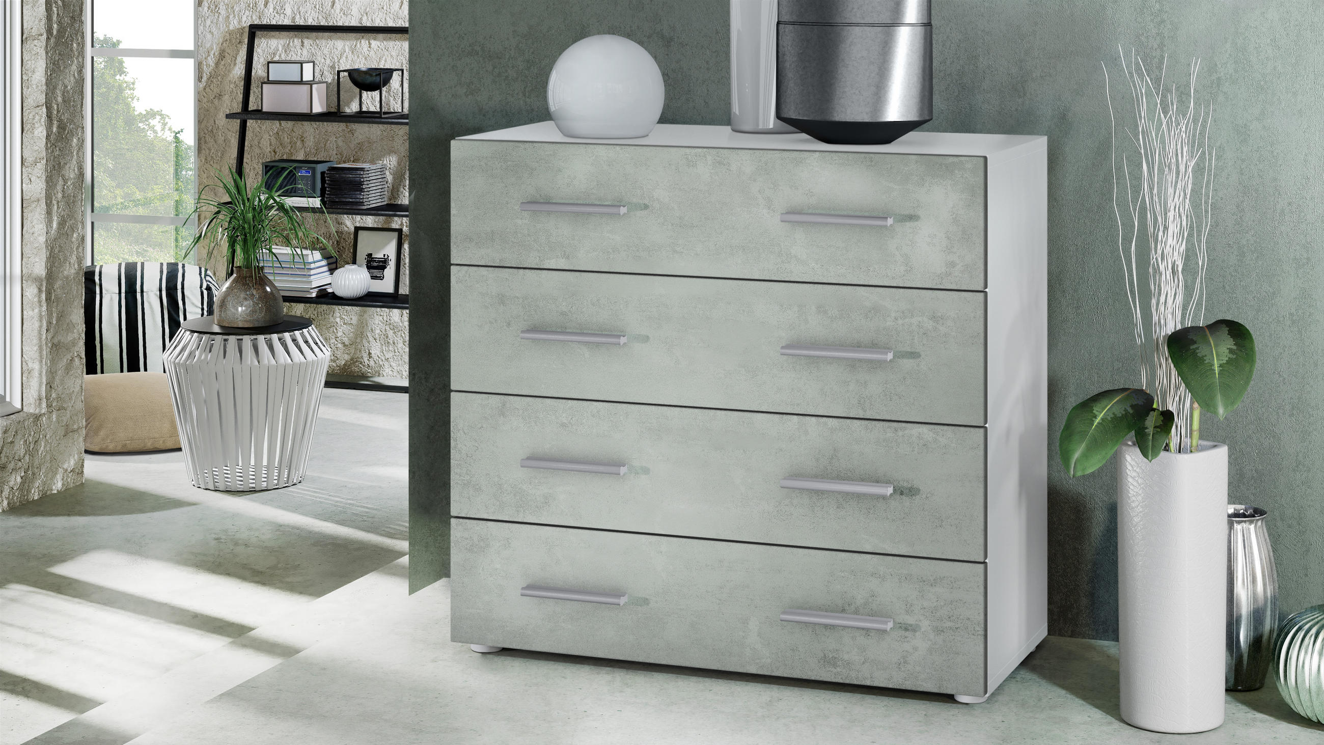 KOMMODE Pavos Beton Oxid Optik - Hellgrau, Holzwerkstoff (76/72/35cm) - Vladon