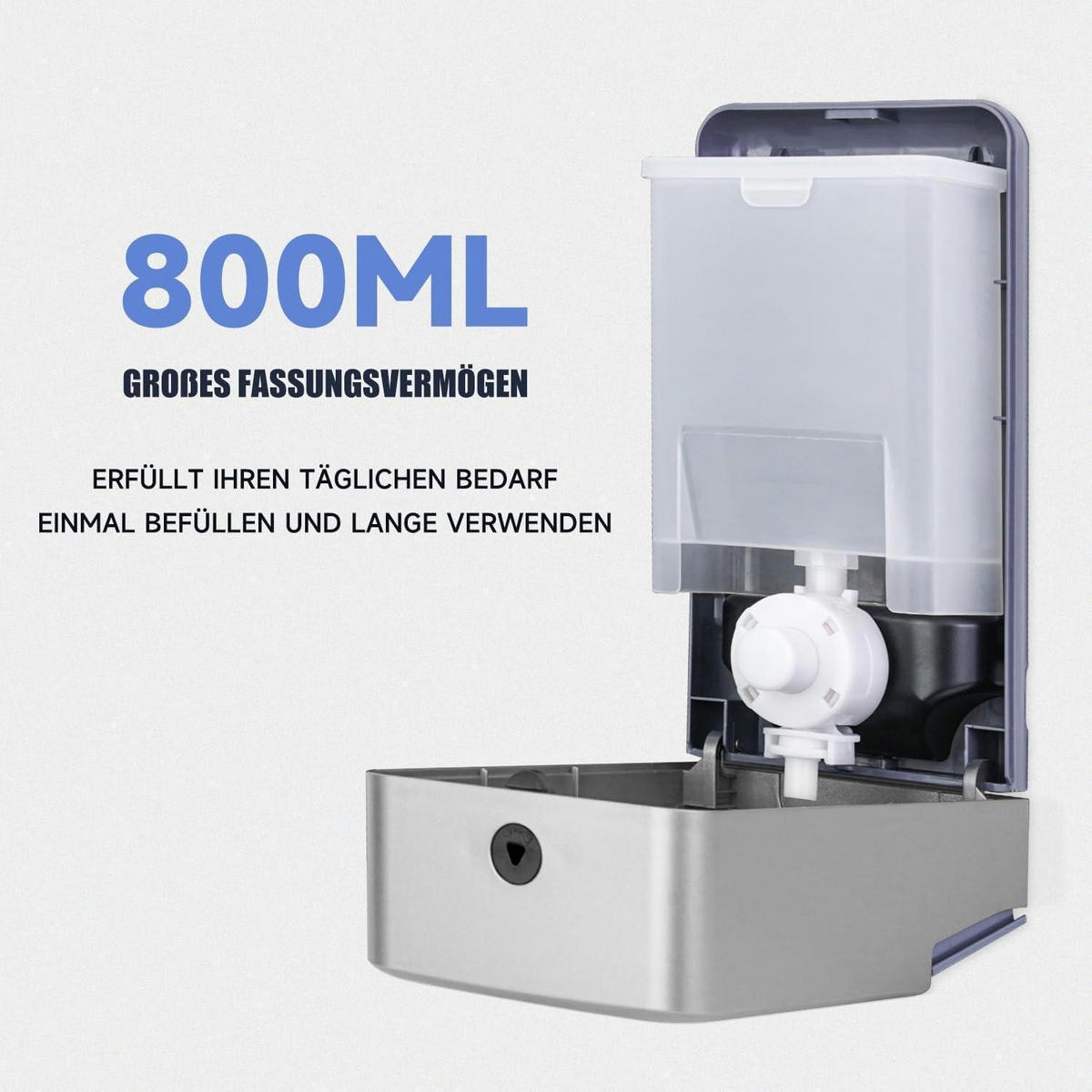 SEIFENSPENDER Wandmontage ohne Bohren 800ML Silber Grau - Silberfarben, Kunststoff (10.6/25.9/12.7cm)