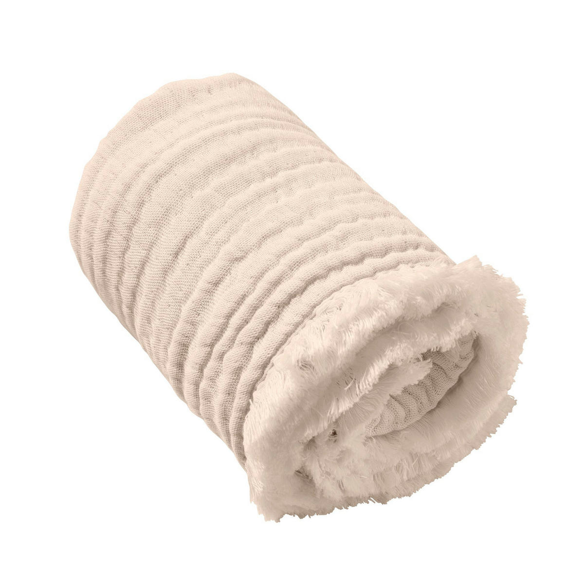 MUSSELINDECKE Puder Fransen - Naturfarben, Textil (80/80cm) - nordic coast company