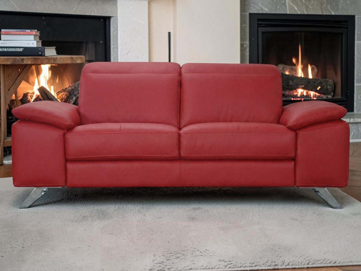3-SITZER Sofa Genius Echtleder Rot - Rot, Leder/Metall (220/80/104cm)