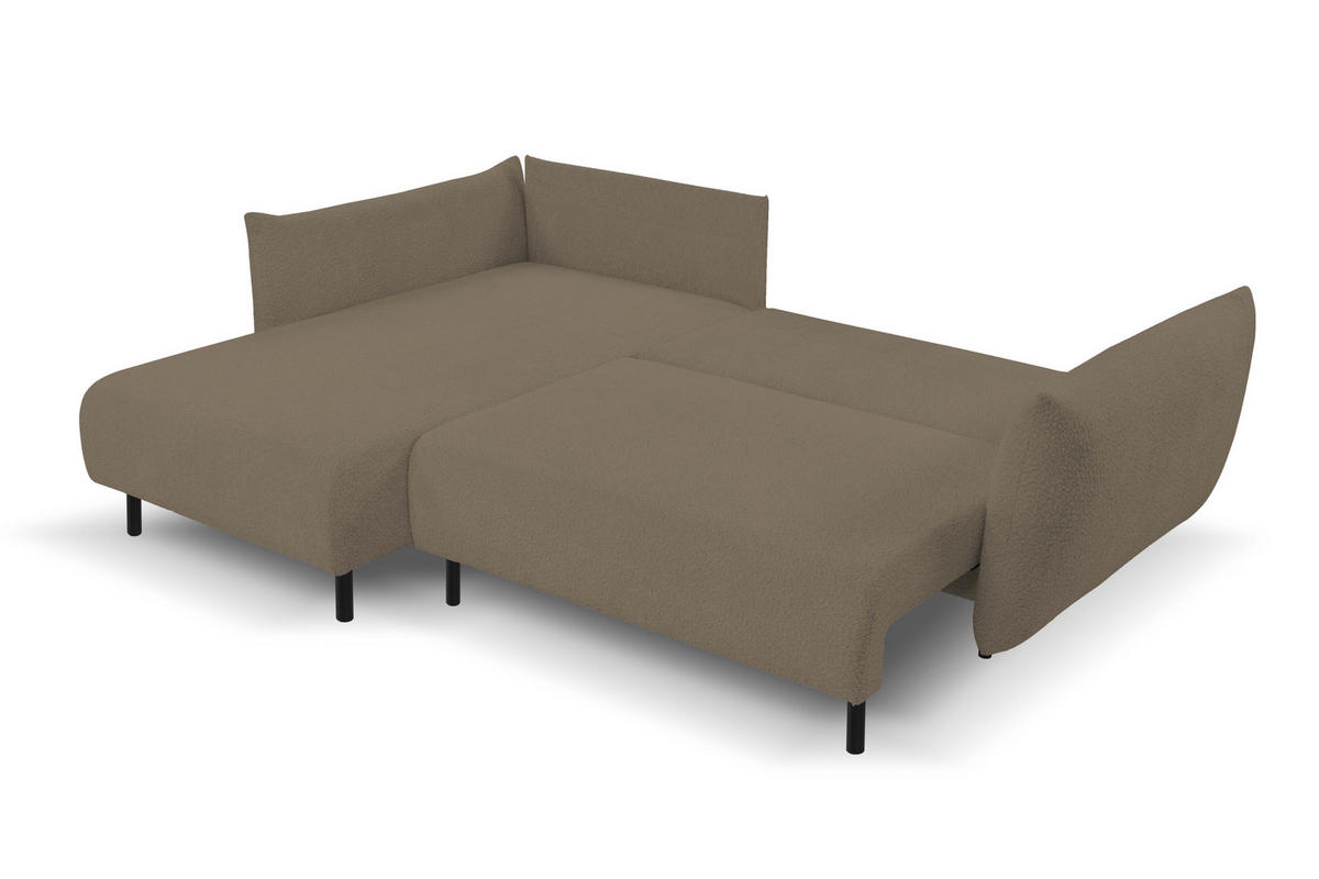 ECKSOFA ADEL mit Schlaffunktion und Bettkasten, L-förm, Metallbeine, verstellbar lose Rückenkissen, freistehend, LINKS, 171x257x90 cm, Light brown - Hellbraun, Holz/Textil (171/257cm) - DomoHome