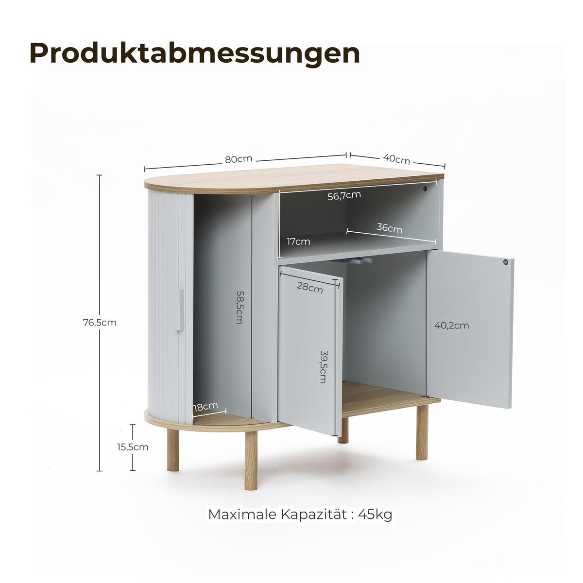KOMMODE Modern mit 2 Türen, Holz | B80 x T40 x H76,5 cm - Grau, Holz (80/76.5/40cm) - Hometopia